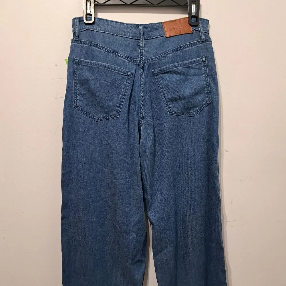 Sam Edelman High Rise Cuffed Boho Wide Leg Denim Jeans Mystic Size 26 NWT